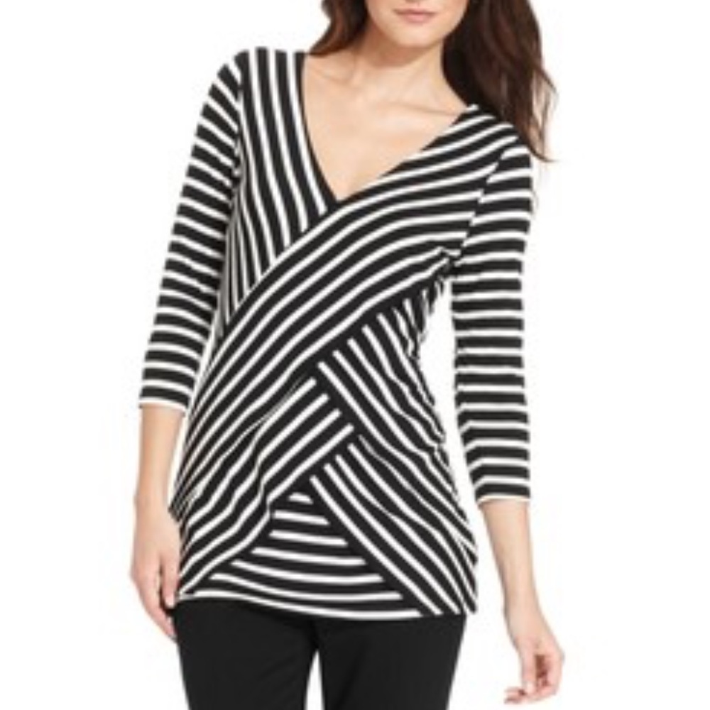 NY Collection Black & White Striped Top